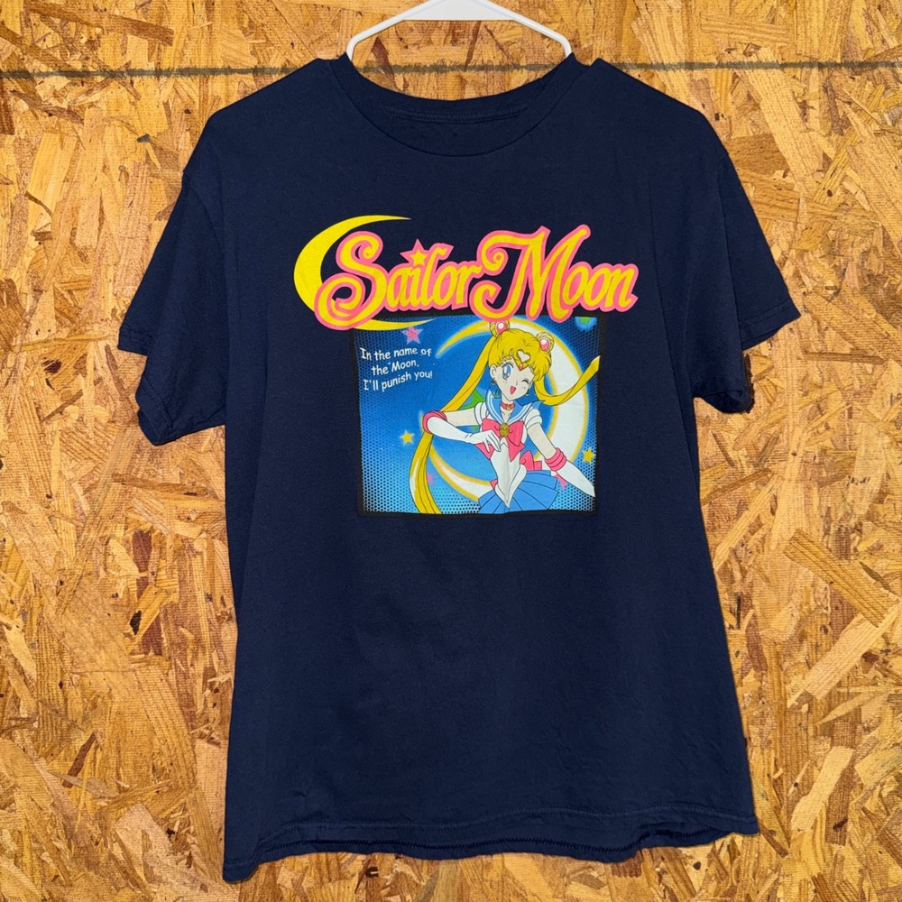 Sailor Moon Anime Navy Blue Graphic Tee Streetwear Loungewear Adults Medium